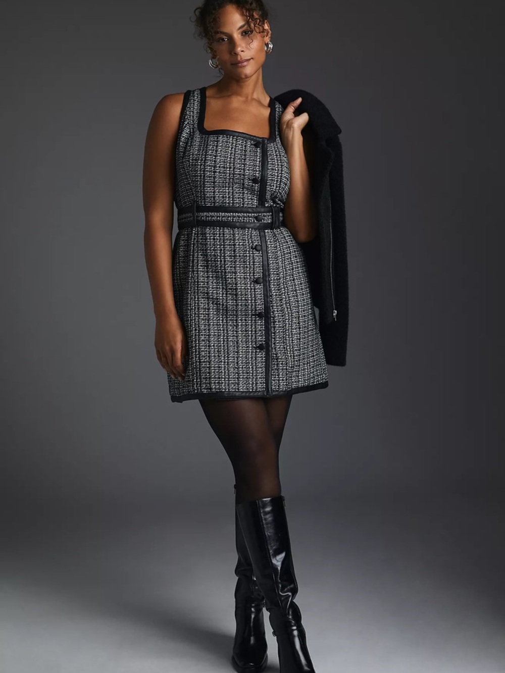 NWT Anthropologie Maeve Tweed Mini Dress Black Grey Size 8